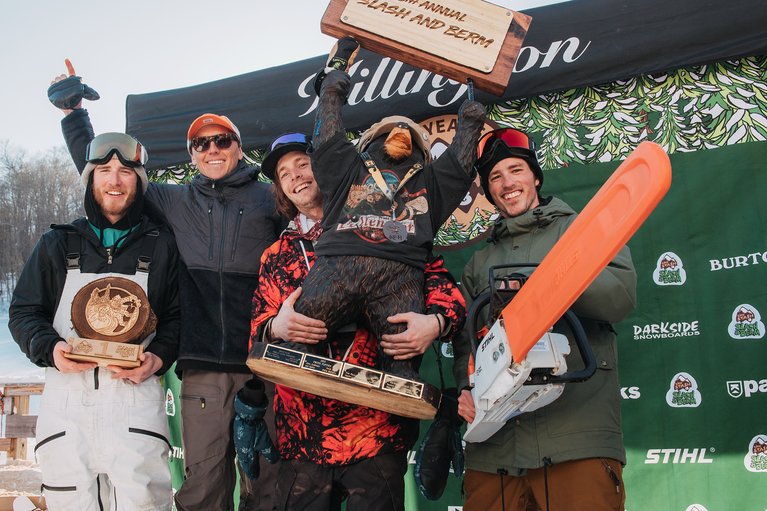 The gentlemen from Darkside Snowboard Shop took home the trophy in the industry team race, along with a new Stihl chainsaw.