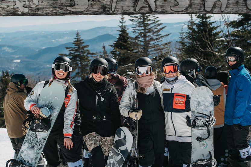 The crew from Burton HQ rolled deep and enjoyed the sun while waiting to drop.