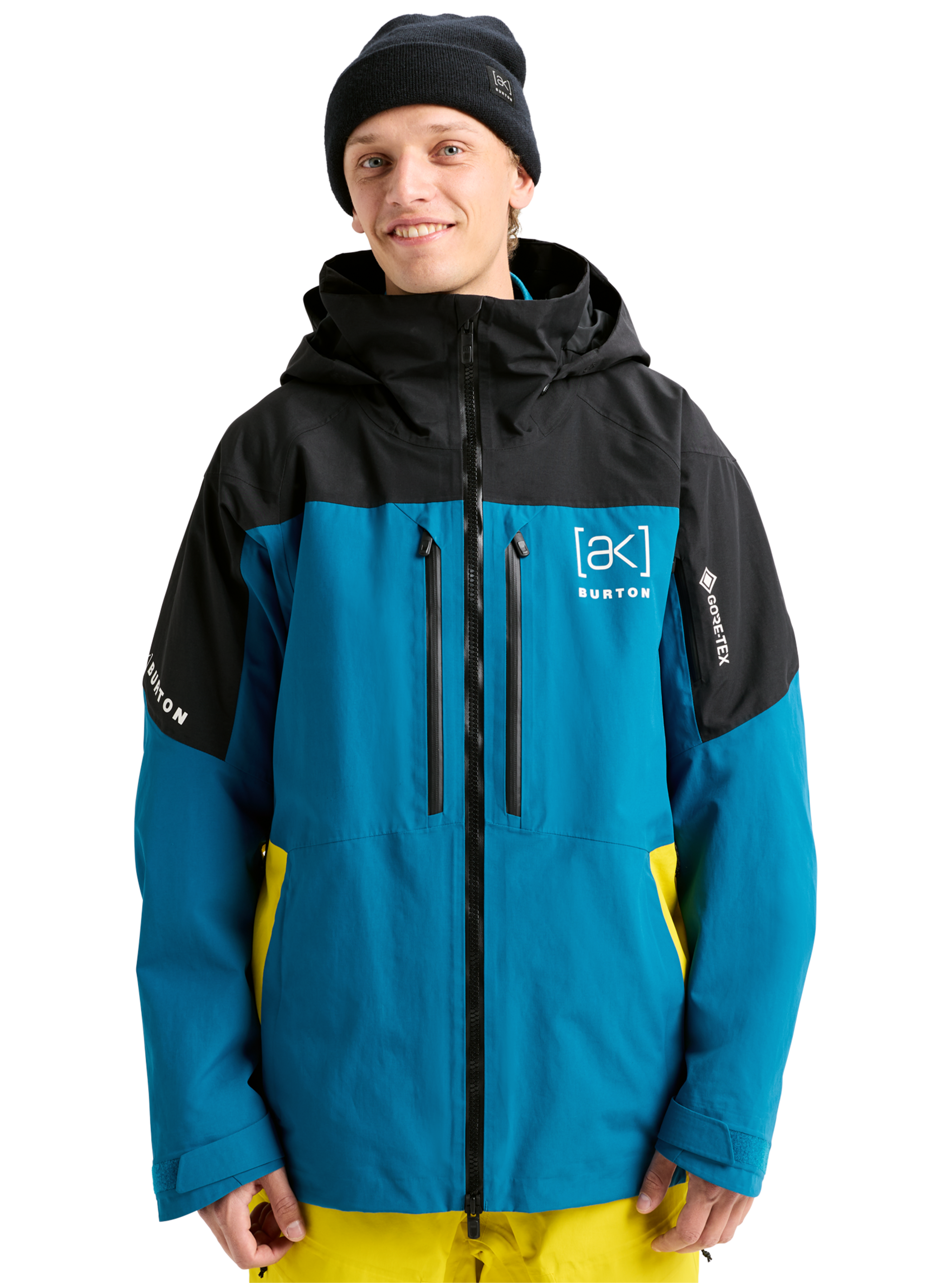 Product image of Men's Burton [ak] Swash GORE‑TEX 2L Jacket[Variant:True Black / Blue Teal / Atomic Yellow]