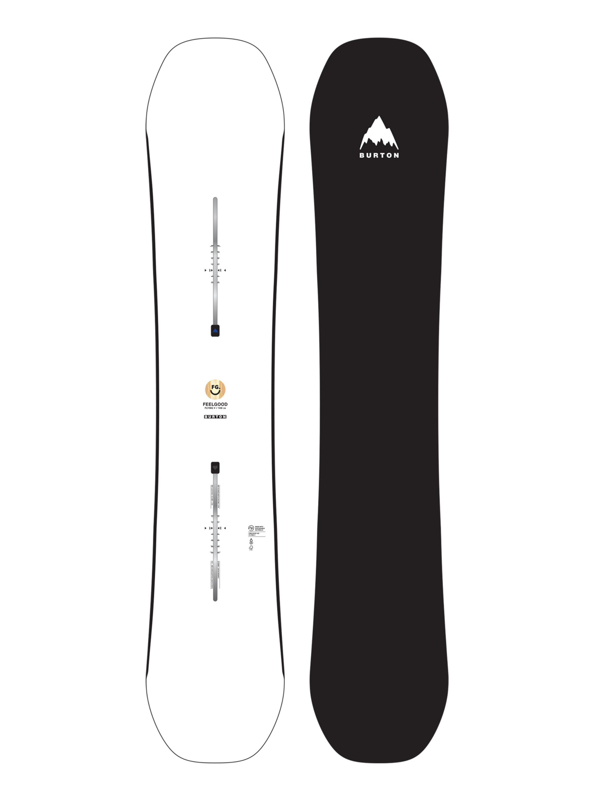 burton feelgood flying v snowboard - women's 2021 2023 specific layup provides torsionally softer flex for lighter riders without compromising on power and response Women's Burton Feelgood Camber Snowboard