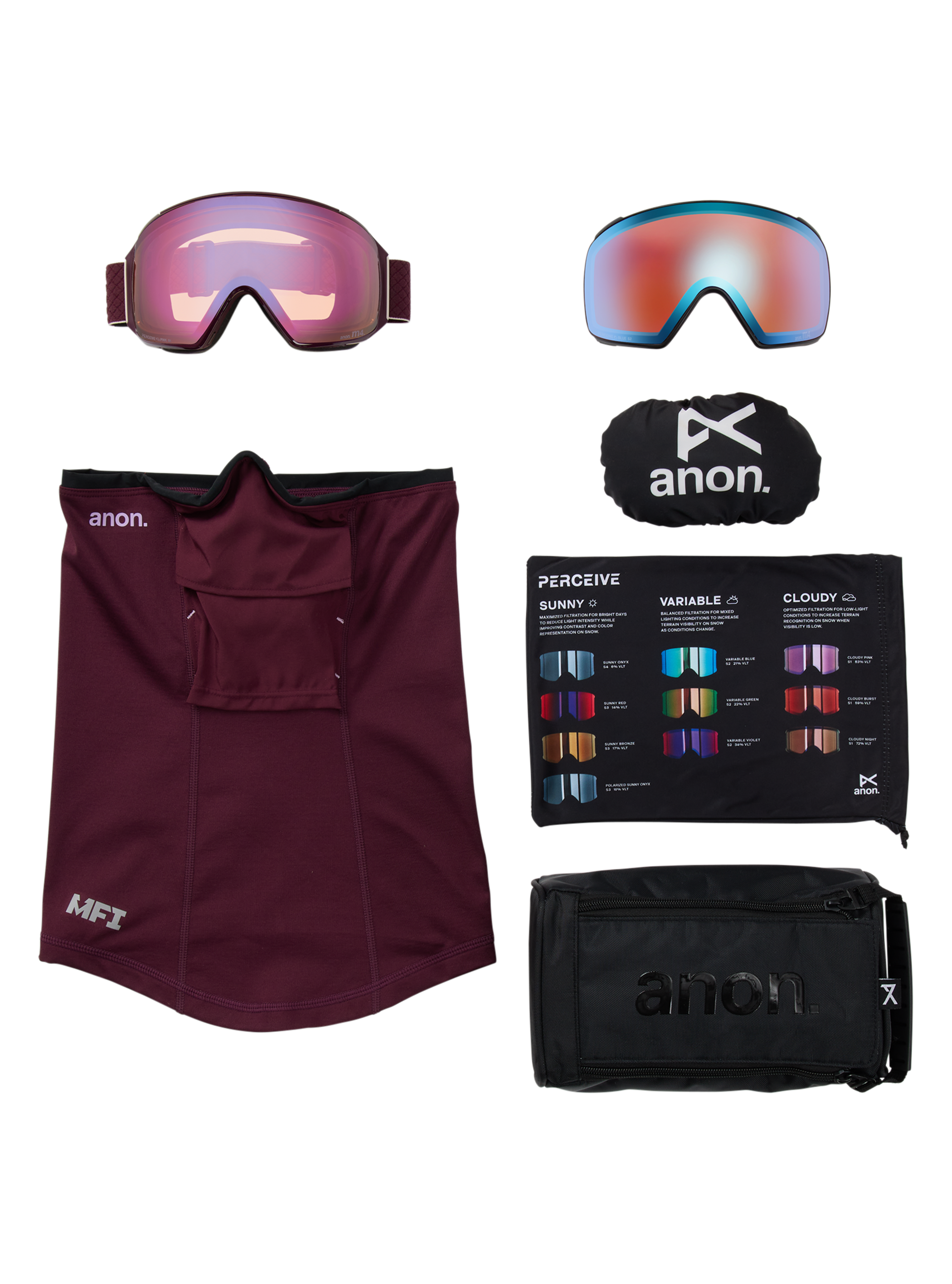 Lunettes (toriques) M4 d’Anon avec lentille Perceive en prime et cache-cou MFI®