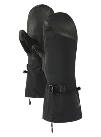 Black insulated gloves with a buckle on a white background
