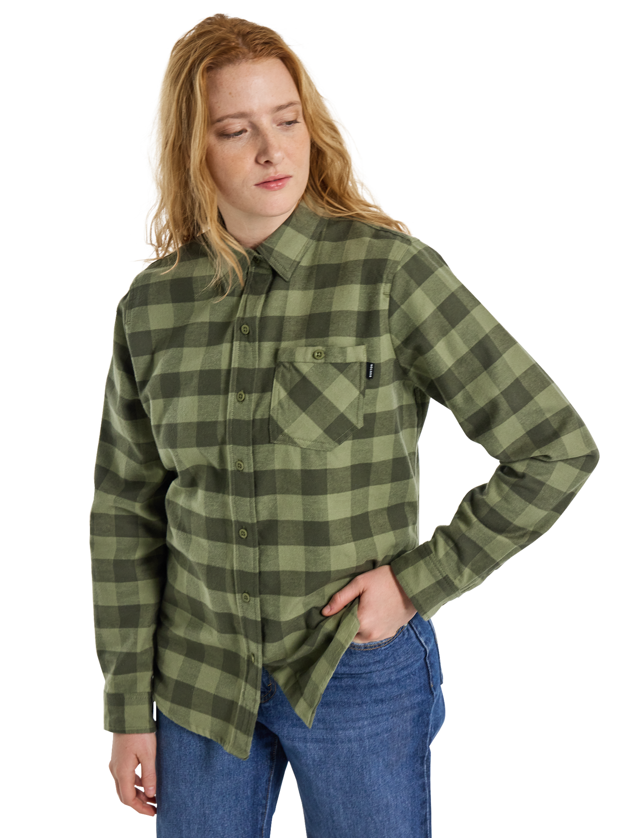 Product image of Women's Burton Favorite Long Sleeve Flannel Shirt[Variant:Forest Moss Buffalo Plaid]