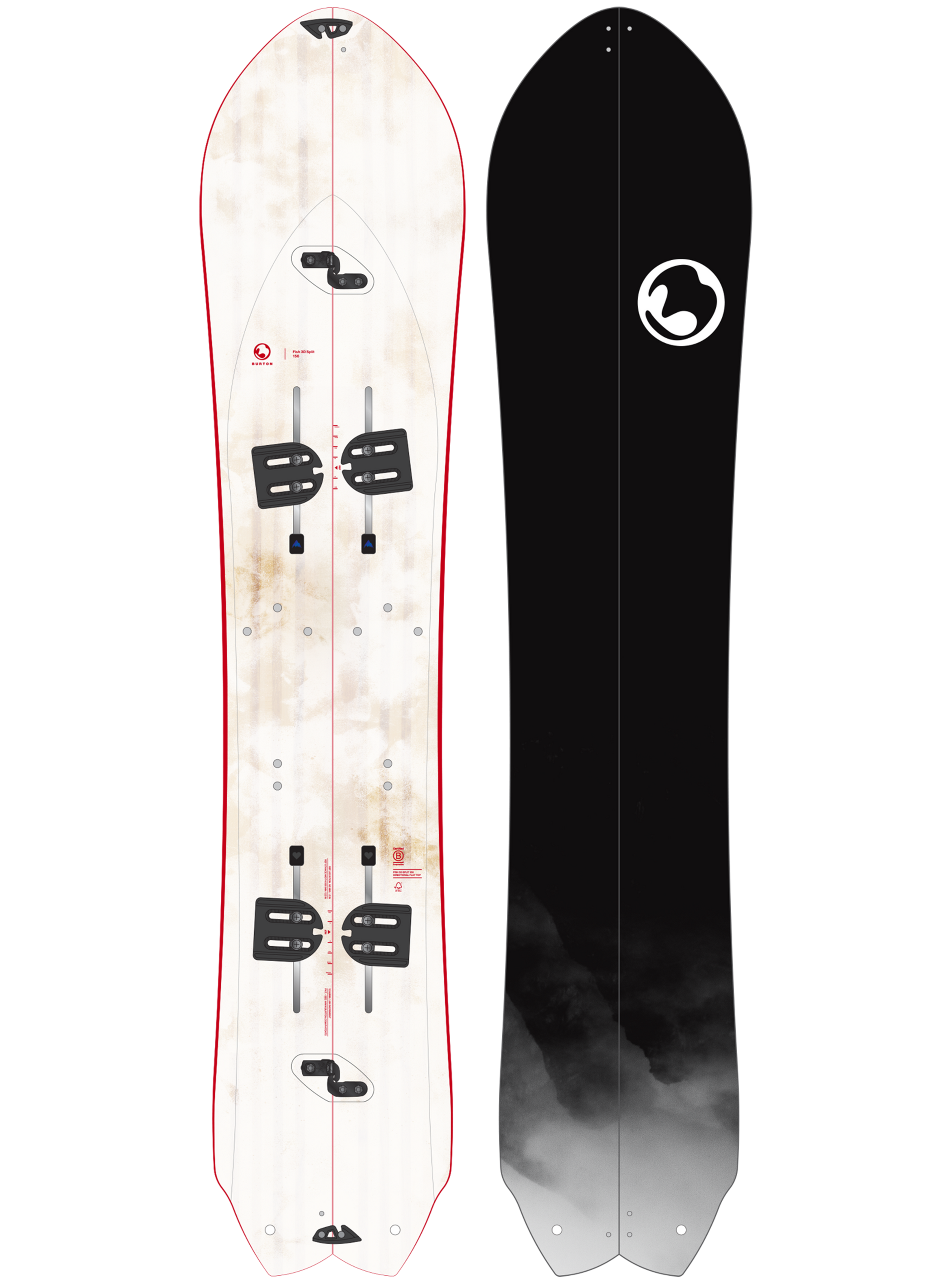 burton fish split snowboard 3D Flat Top Splitboard like 3D convex shaping in the tip and tail enhances float 2024 Burton Fish 3D Snowboard
