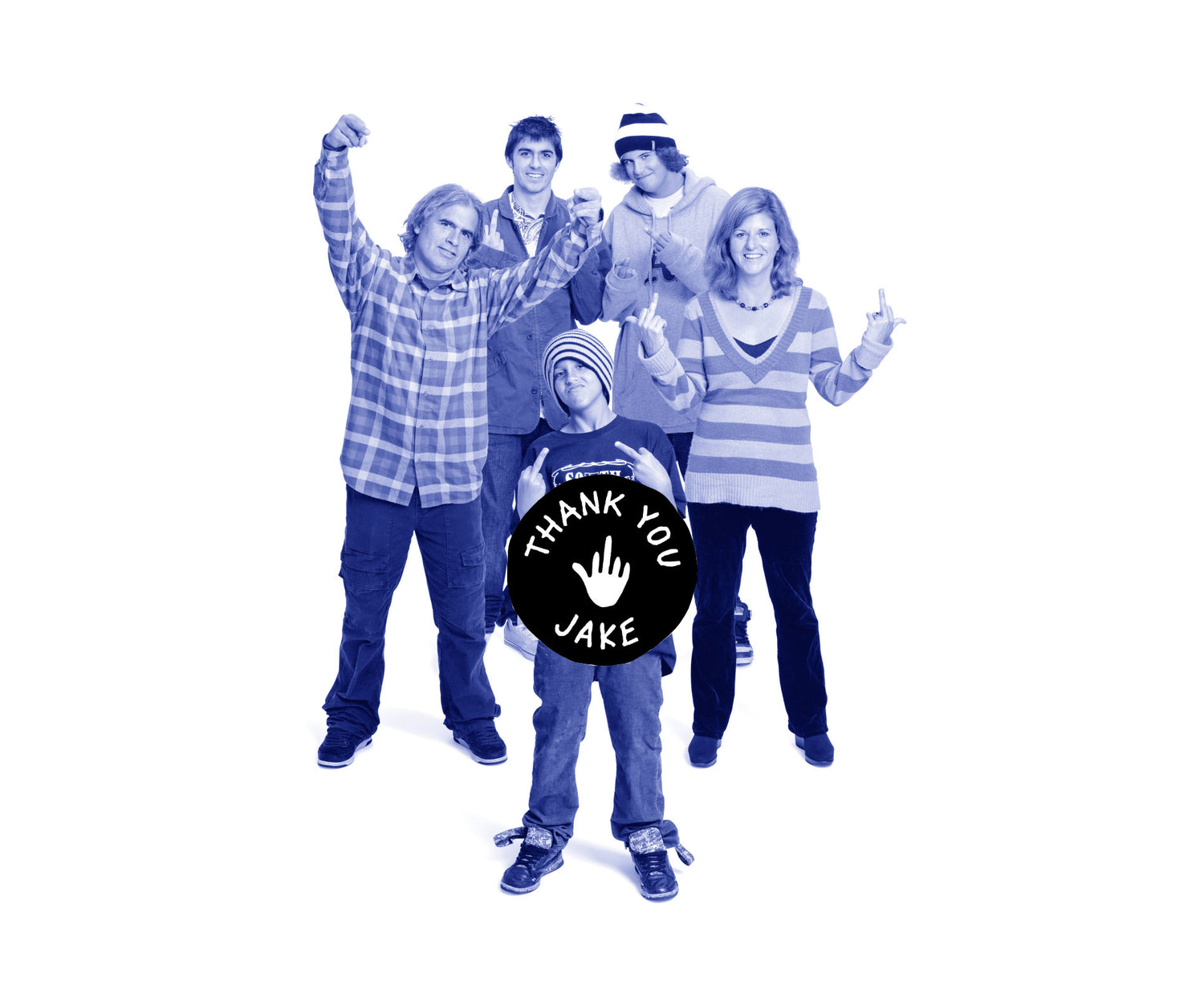 The Carpenter Family, Jake, Donna, George, Taylor and Timi throw up middle fingers