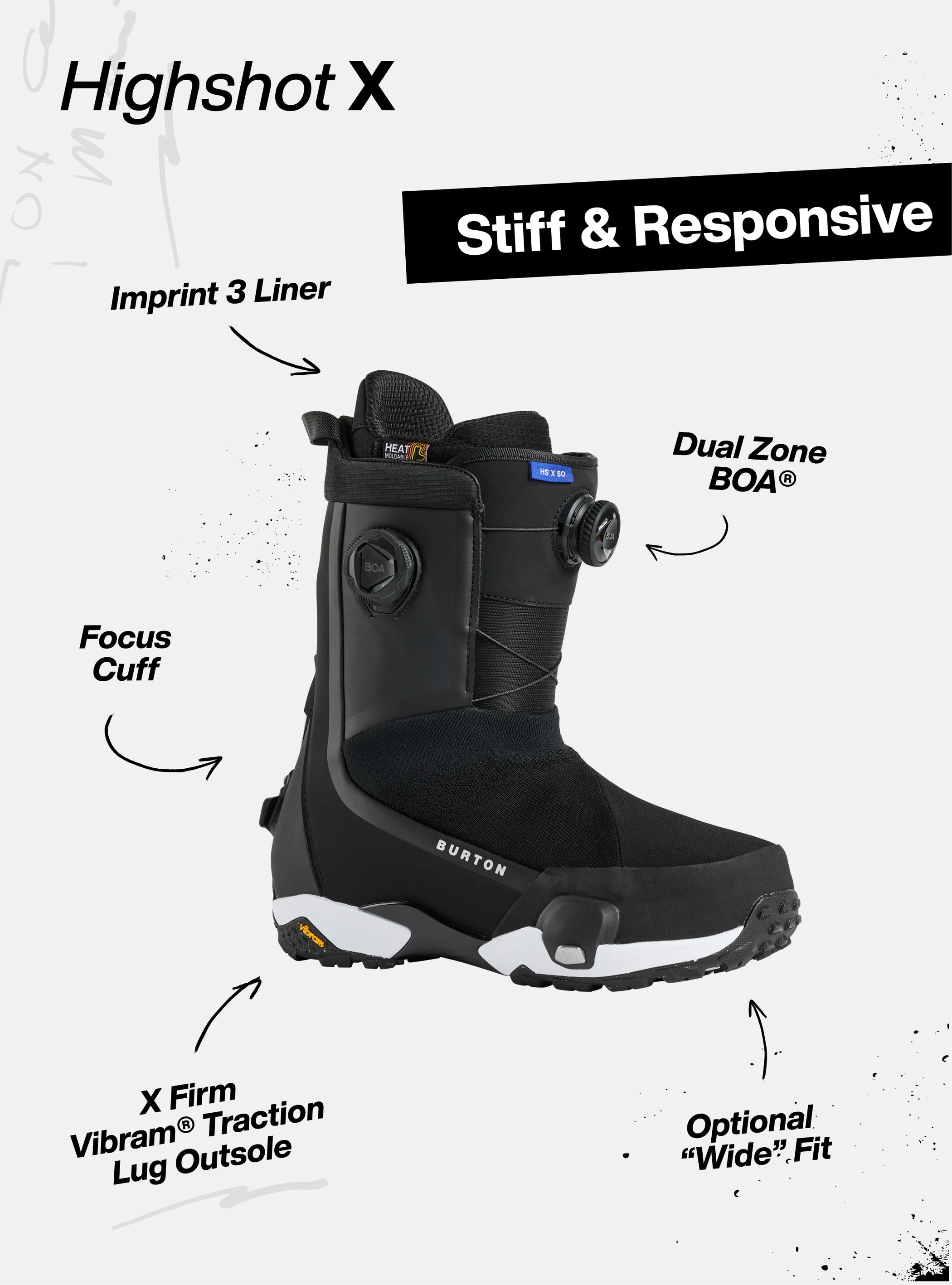burton highline snowboard boots Highshot X Step On - Men's - Black Up Cuff Provides a snug heel hold and enhances lower leg support for improved response Burton Highline Boa Snowboard Boot