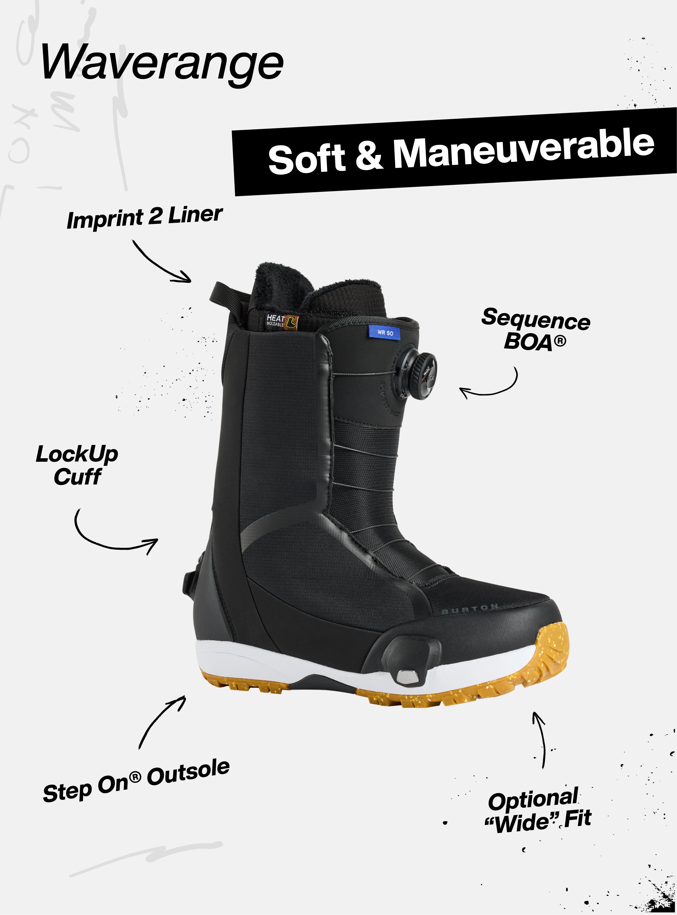 burton ltr wave snowboard Men's Waverange X Step On Boots - Orange Cream/Multi binding connection that gets the rider on the snow immediately Burton LTR Snowboard 150cm