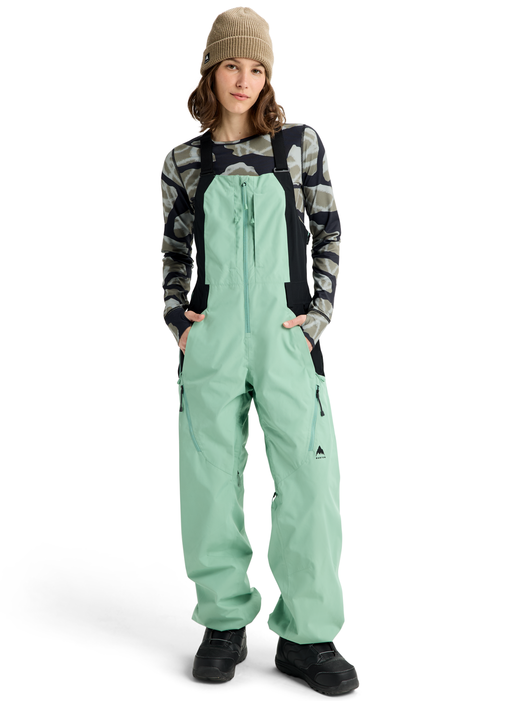 Product image of Women's Burton Reserve 2L Bib Pants[Variant:Soft Sage / True Black]