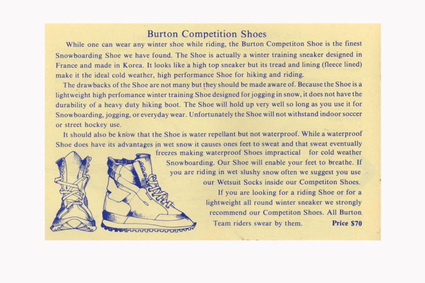 Old catalog clip out featuring the Burton Competition shoe