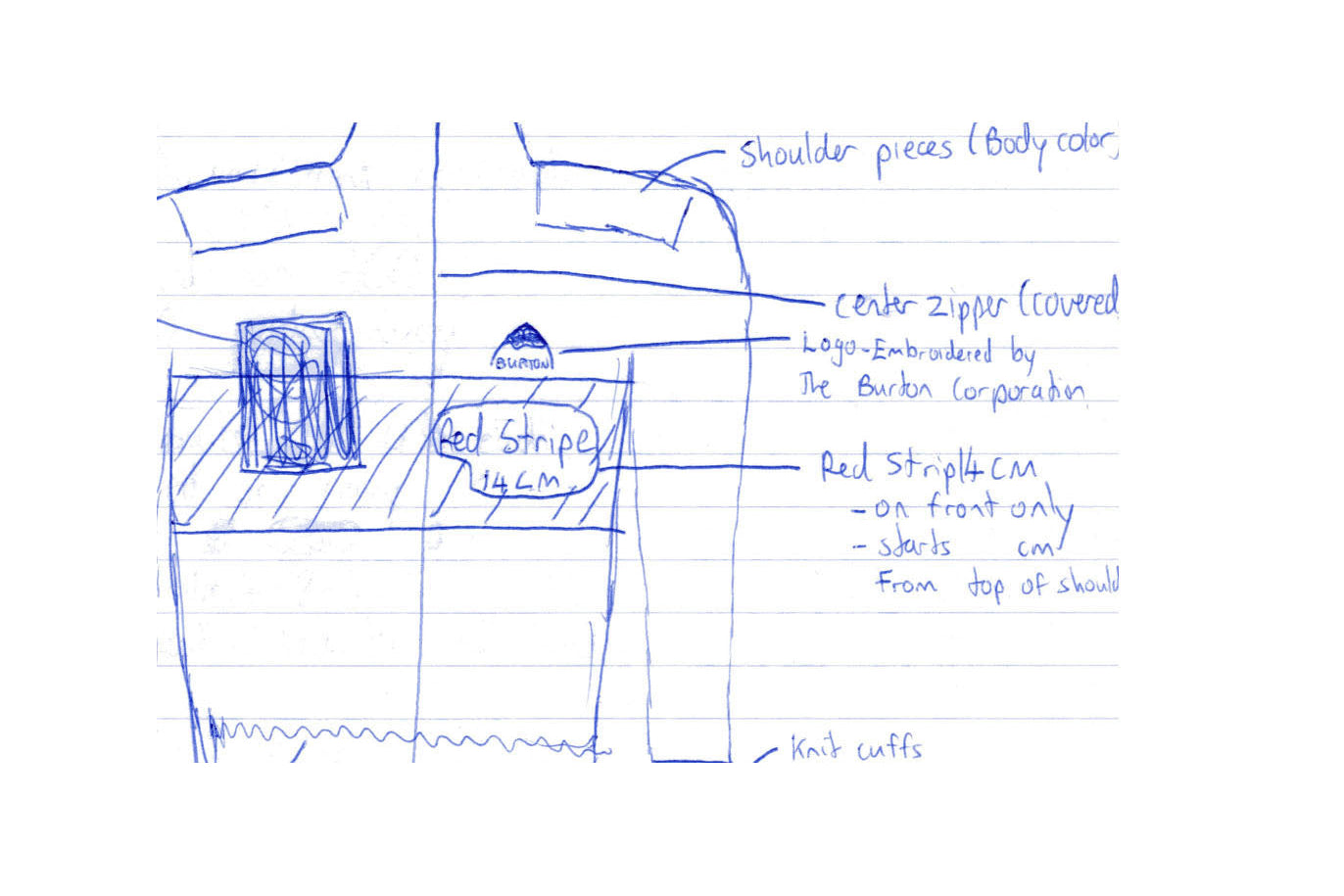 sketch of one of the first snowboarding outerwear concepts