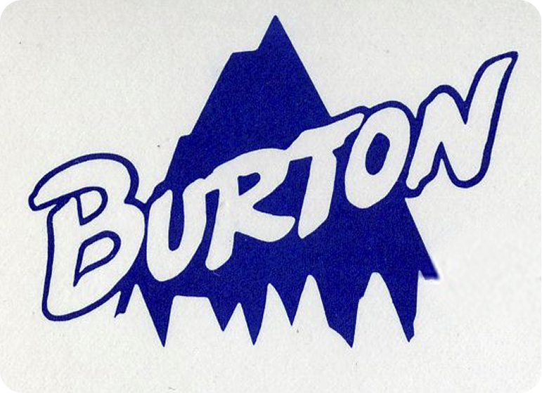 A blue and white Burton logo sticker or decal on a white textured background.