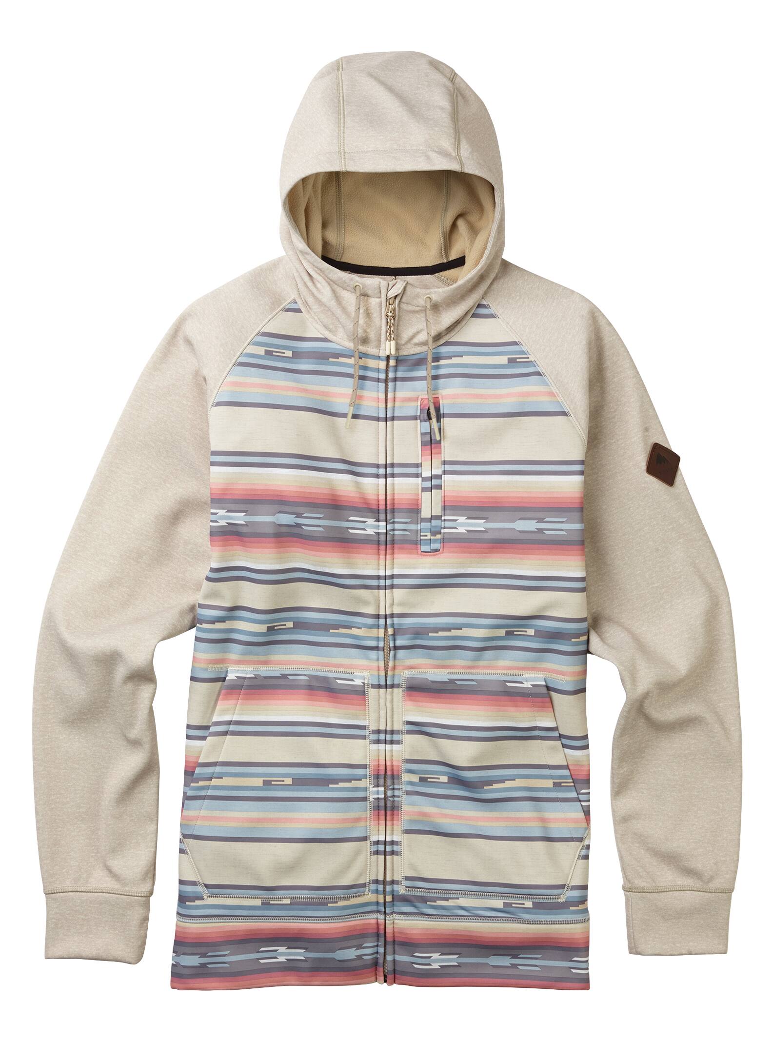 Burton - Sweat à capuche zippé à coutures collées Crown homme, Canvas Baja Stripe / Safari Heather,