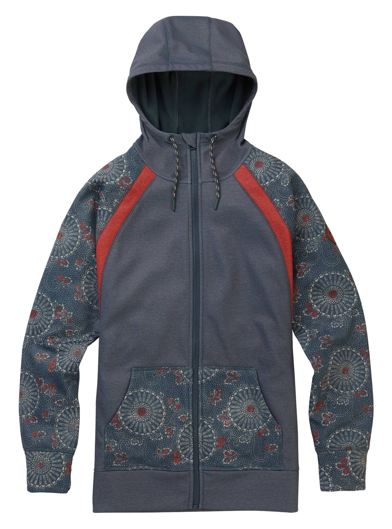 Burton - Sweat à capuche zippé à coutures collées Crown femme, Dark Slate Heather / Domo Print / Bur