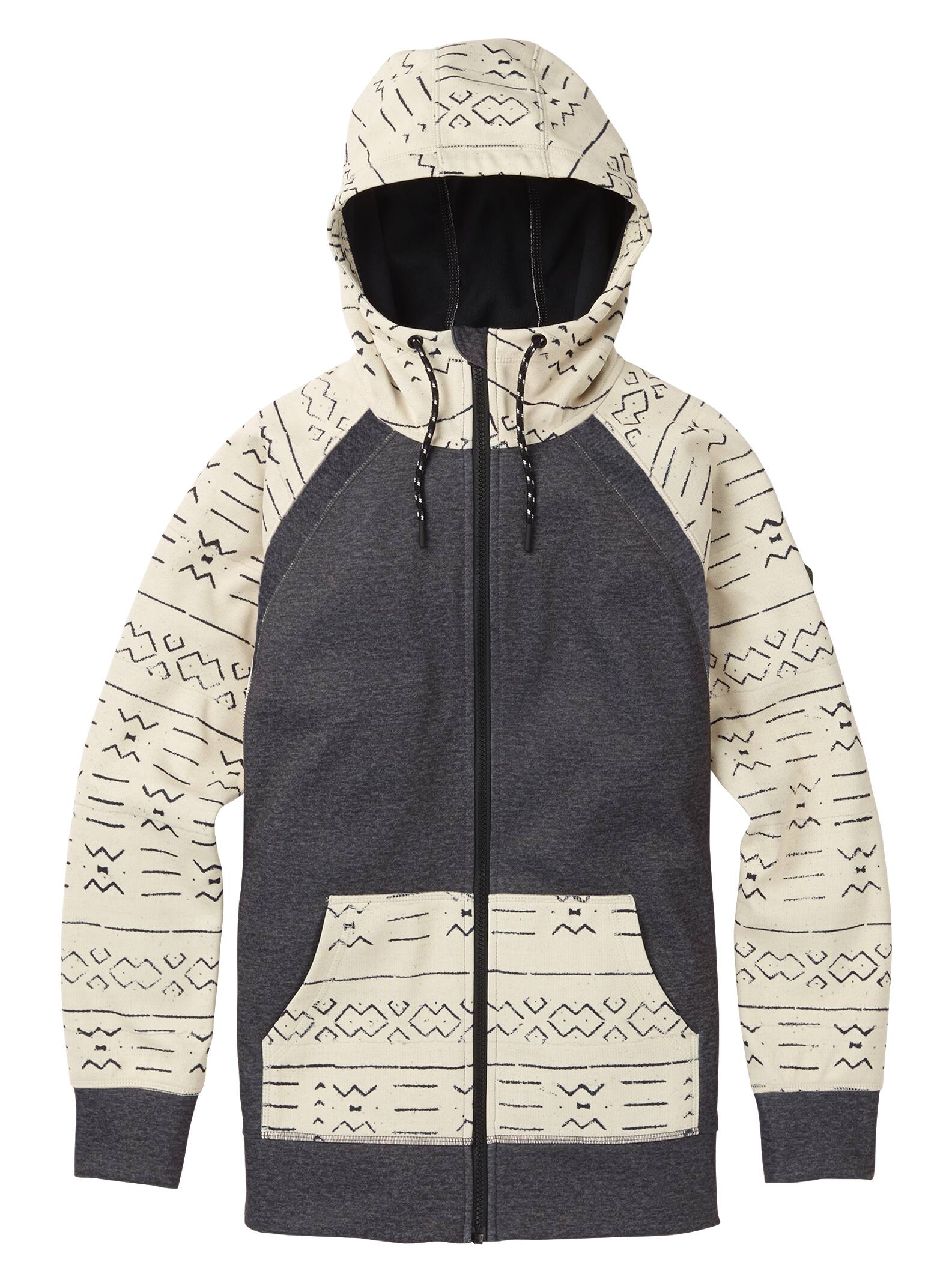 Burton - Sweat à capuche zippé à coutures collées Crown femme, Canvas Bogolanfini / True Black Heath