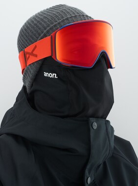 Men's Anon M4 Cylindrical Goggle + Spare Lens + MFI Face Mask shown in Frame: Red, Lens: SONAR Red by Zeiss