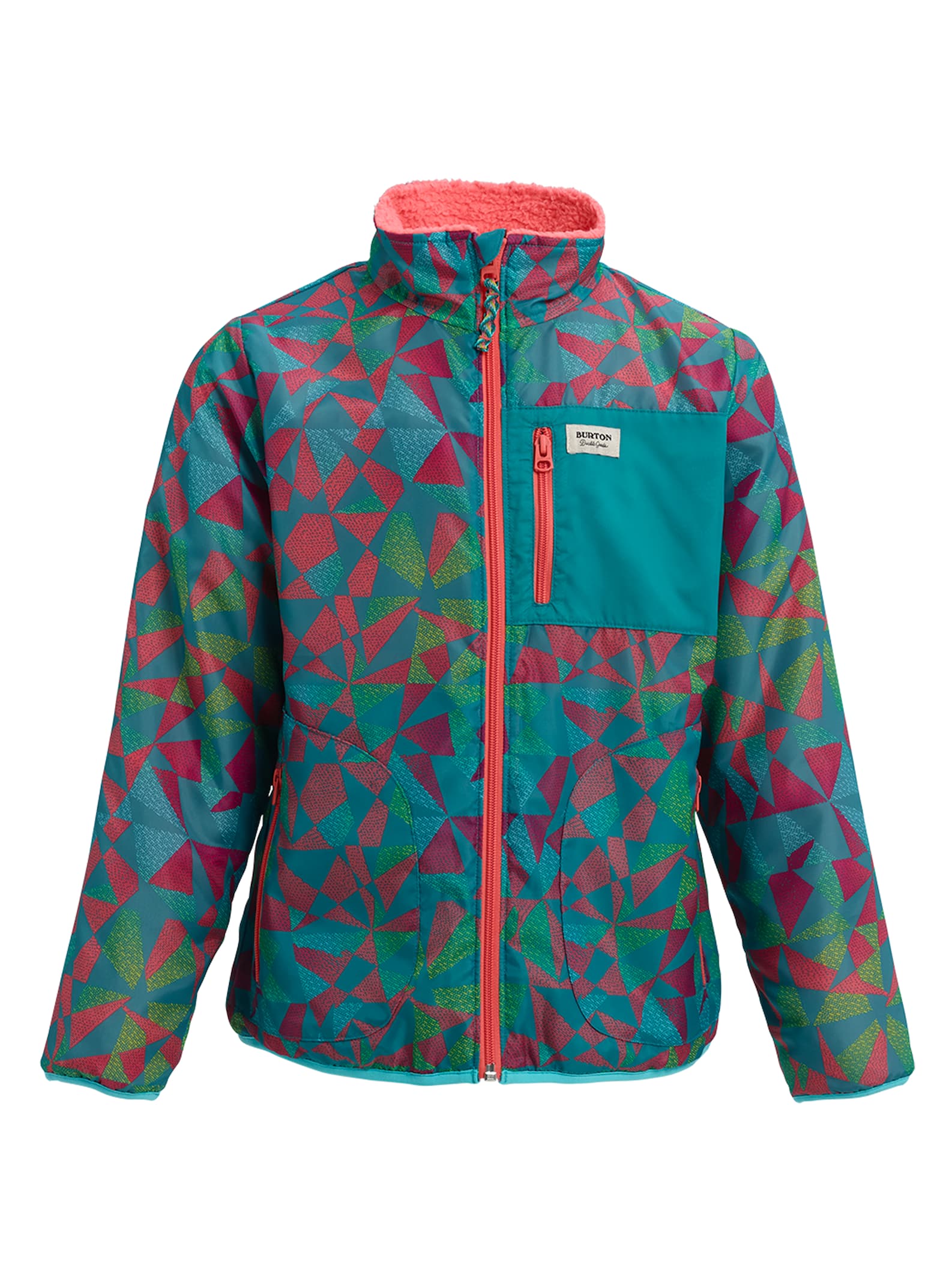 Burton - Veste réversible en polaire Snooktwo enfants, Green-Blue Morse Geo / Georgia Peach, L