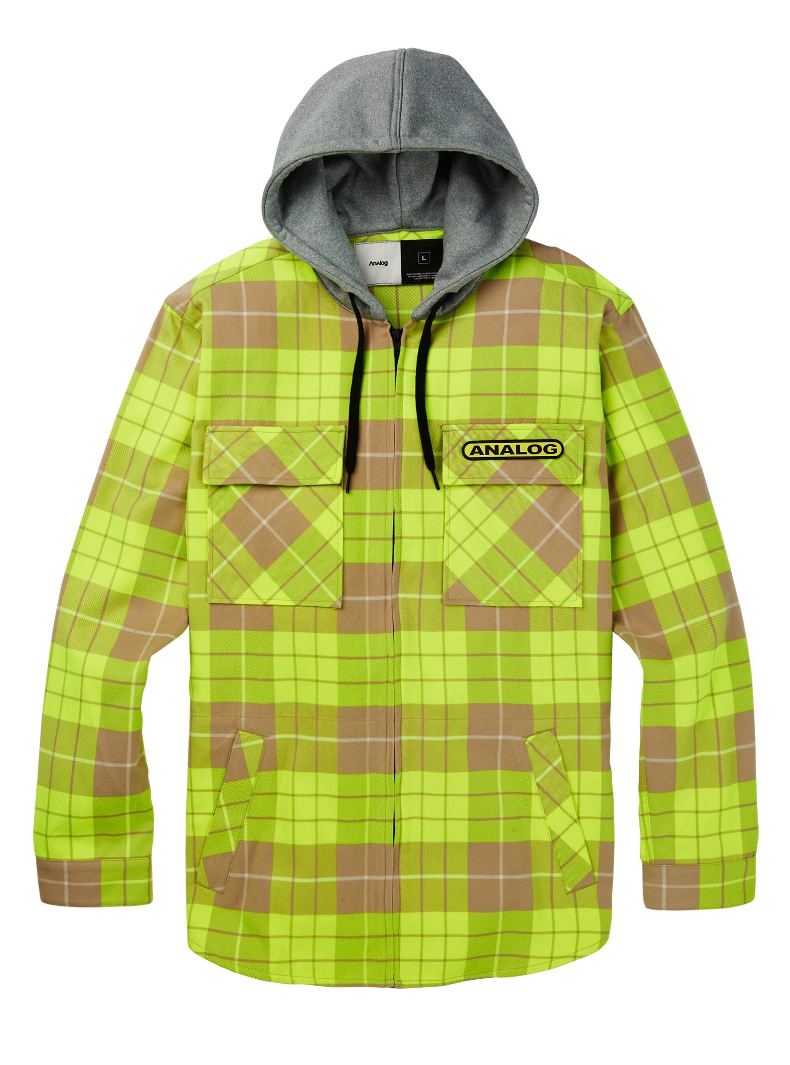 Burton Analog - Flanelle à capuche intégrée homme, High Viz Bloom Plaid, L