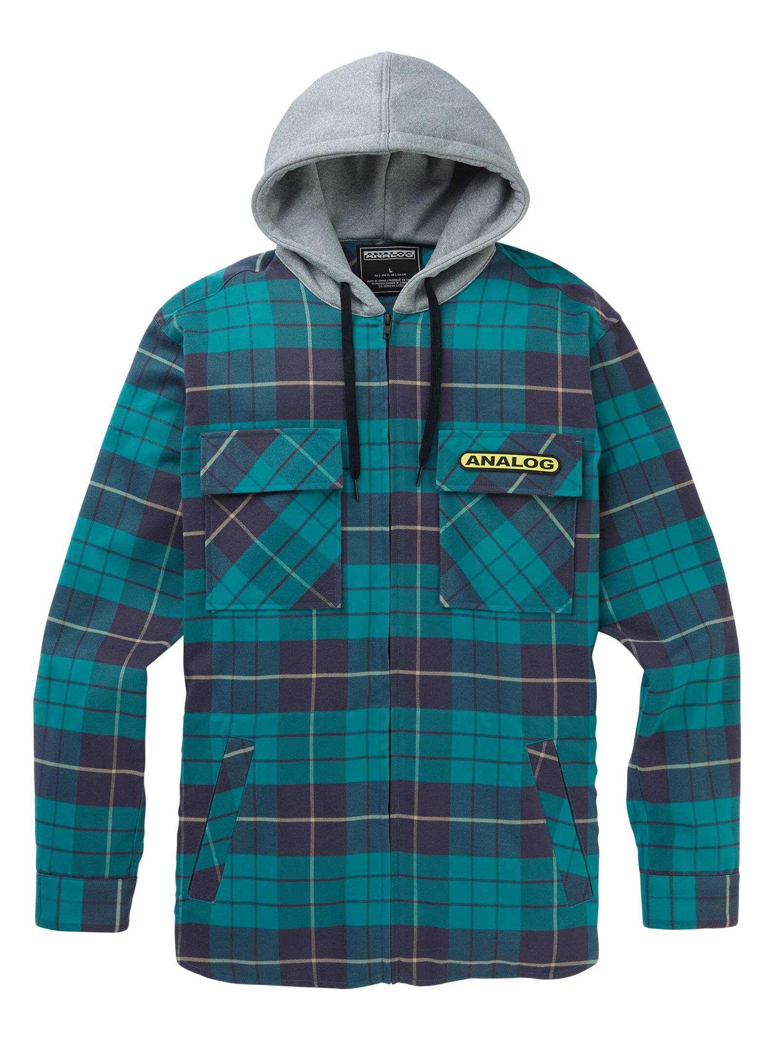 Burton Analog - Flanelle à capuche intégrée homme, Green Blue Bloom Plaid, L