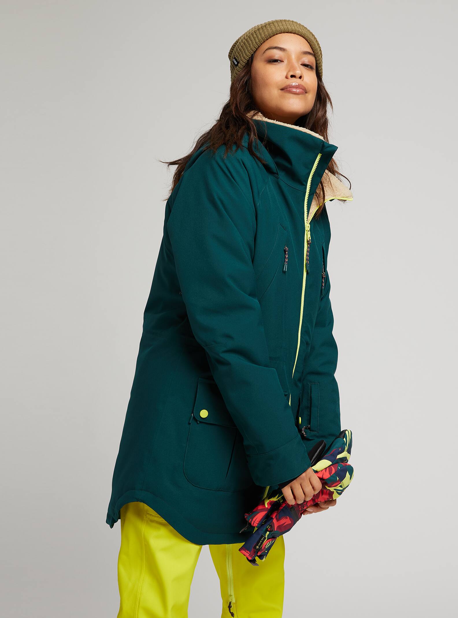 Women's BURTON Prowess Insulated Snowboard Jacket Sherpa Fleece Lined Collar NEW