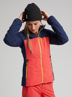 Women's Burton [ak] Helium Hooded Stretch Insulated Jacket shown in Hibiscus Pink / Dress Blue