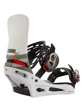 Men's Burton Cartel X Re:Flex Snowboard Binding shown in White / Black / Multi