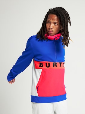 Men's Burton Crown Weatherproof Performance Pullover Fleece shown in Cobalt Blue / Potent Pink / Lunar Gray