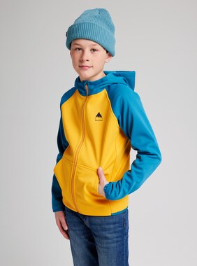 Kids' Burton Crown Weatherproof Full-Zip Fleece shown in Celestial Blue / Cadmium Yellow