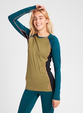 Women's Burton Midweight X Base Layer Crew shown in Shaded Spruce / Martini Olive