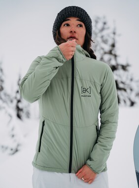 Women's Burton [ak] Helium Hooded Stretch Insulated Jacket shown in Hedge Green