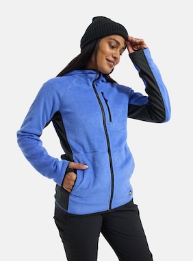 Women's Burton Stockrun Warmest Hooded Full-Zip Fleece shown in Amparo Blue / True Black